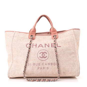 CHANEL Straw Lurex Large Deauville Tote Pink