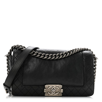 CHANEL Calfskin Medium Boy Reverso Flap Black