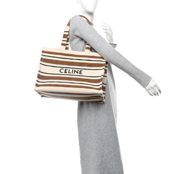 CELINE Jacquard Striped Large Cabas Thais White Brown
