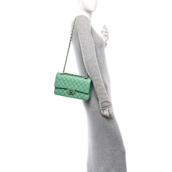 CHANEL Caviar Quilted Medium Double Flap Green