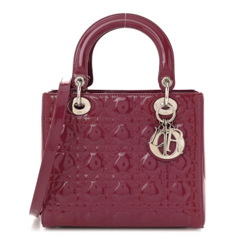 CHRISTIAN DIOR Patent Cannage Medium Lady Dior Dark Pink