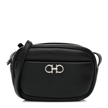 SALVATORE FERRAGAMO Calfskin Gancini Camera Crossbody Bag Black