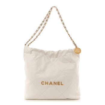 CHANEL Shiny Calfskin Quilted Small Chanel 22 White