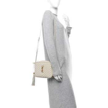 SAINT LAURENT Calfskin Matelasse Monogram Lou Camera Bag Crema Soft