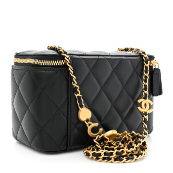 CHANEL Lambskin Enamel Quilted Small Coco Hearts Vanity Case With Chain Black