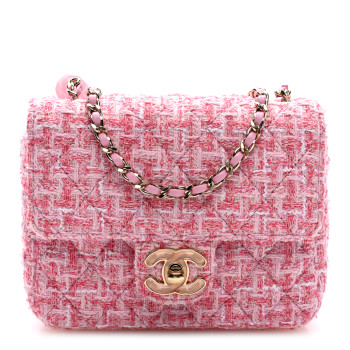CHANEL Tweed Resin Quilted Mini Heart Square Flap Pink White
