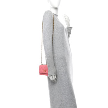 CHANEL Lambskin Enamel Quilted Pending CC Clutch With Chain Pink