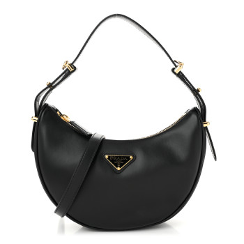 PRADA Soft Calfskin Arque Shoulder Bag Black