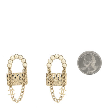 CHANEL Metal Pearl Quilted CC Flap Bag Earrings  Gold