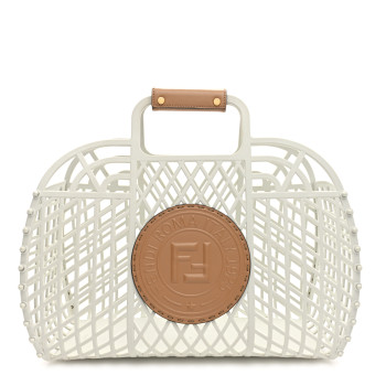 FENDI Recycled Plastic Vitello Liberty Matte Medium Fendi Basket White Ice Miele Scuro