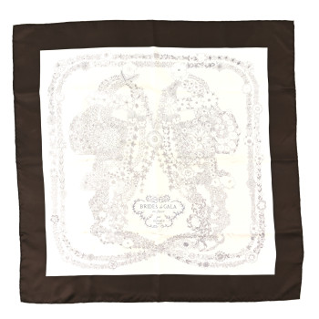 HERMES Silk Brides De Gala En Fleurs Scarf 90 Ebene White Gris Anthracite