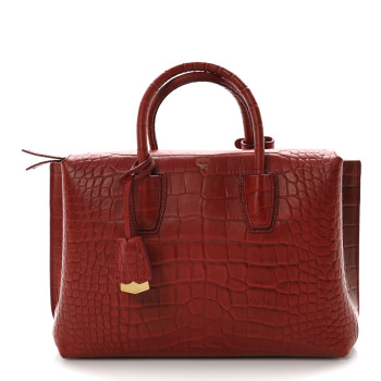 MCM Calfskin Crocodile Embossed Medium Milla Tote Ruby