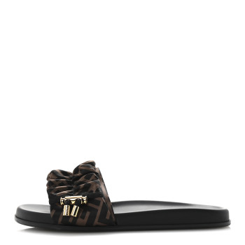 FENDI Satin FF Fendi Feel Slide Sandals 41 Tobacco Black