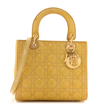 CHRISTIAN DIOR Patent Cannage Medium Lady Dior Beige