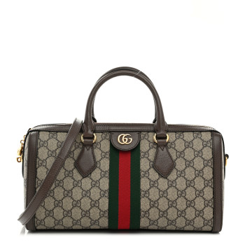 GUCCI GG Supreme Monogram Web Medium Ophidia Boston Brown