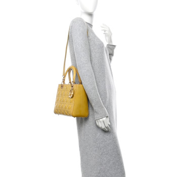 CHRISTIAN DIOR Patent Cannage Medium Lady Dior Beige