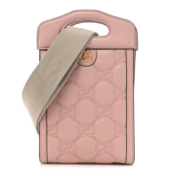 GUCCI Calfskin GG Matelasse Mini Top Slip Handle Crossbody Bag Perfect Pink Natural
