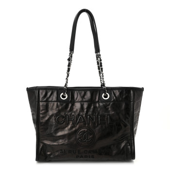 CHANEL Glazed Calfskin Small Deauville Tote Black