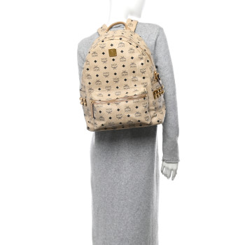 MCM Visetos Medium Studded Stark Backpack Beige