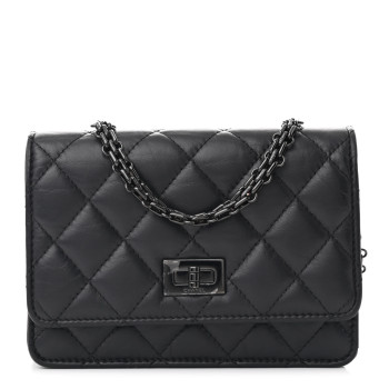 CHANEL Aged Calfskin Quilted Mini Reissue Wallet On Chain WOC So Black