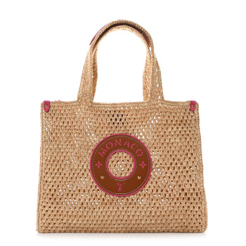 LOUIS VUITTON Raffia Calfskin Monaco OnTheGo MM Rose