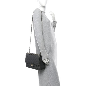 CHANEL Lambskin Quilted Jumbo Double Flap Dark Grey