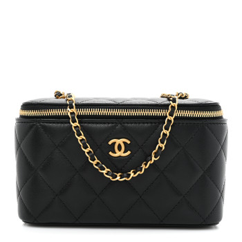 CHANEL Lambskin Enamel Quilted Small Coco Hearts Vanity Case With Chain Black