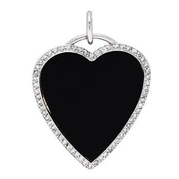 JENNIFER MEYER 18K White Gold Diamond Black Onyx Heart Pendant