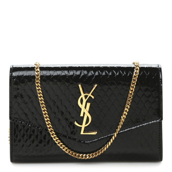 SAINT LAURENT Calfskin Python Embossed Monogram Uptown Chain Wallet Black