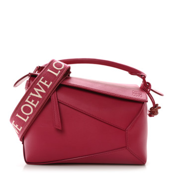 LOEWE Satin Calfskin Monochrome Small Puzzle Edge Bag Ruby Red Glaze
