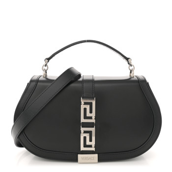 VERSACE Calfskin Greca Goddess Top Handle Bag Black