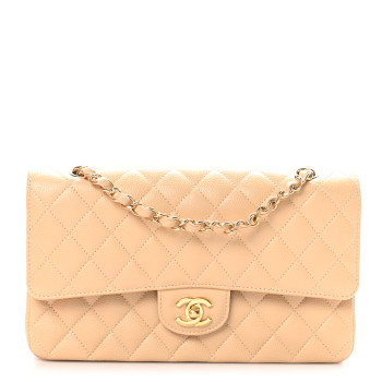 CHANEL Caviar Quilted Medium Double Flap Beige