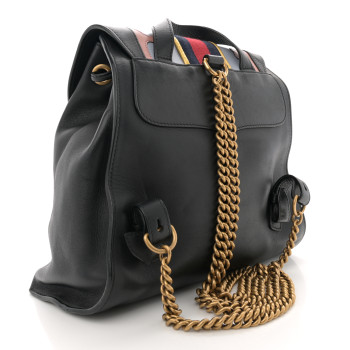 GUCCI Calfskin Web GG Marmont Flap Chain Backpack Black