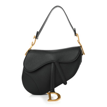 CHRISTIAN DIOR Grained Calfskin Saddle Bag Black