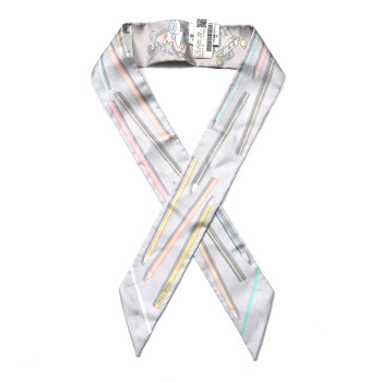 HERMES Silk A Vos Crayons Twilly Gris Perle Jaune Pale