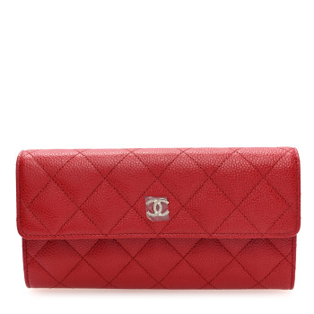 CHANEL Caviar Quilted Large Gusset Flap Wallet Red