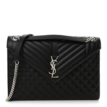 SAINT LAURENT Grain De Poudre Textured Mixed Matelasse Large Triquilt Monogram Satchel Black