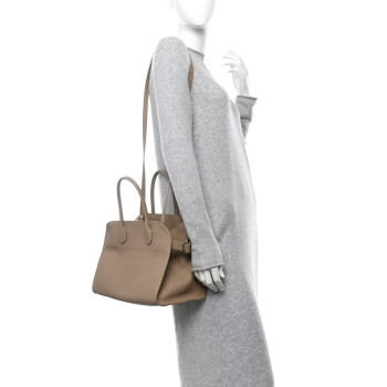 THE ROW Matte Grained Calfskin Soft Margaux 12 Dark Taupe