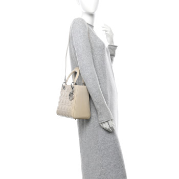 CHRISTIAN DIOR Patent Cannage Medium Lady Dior Beige