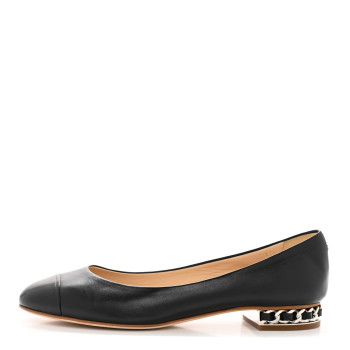 CHANEL Lambskin Cap Toe Low Heel Chain Pumps 40 Black