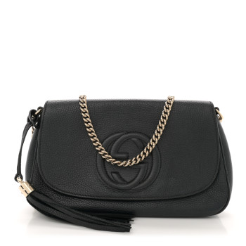 GUCCI Pebbled Calfskin Medium Soho Flap Crossbody Black