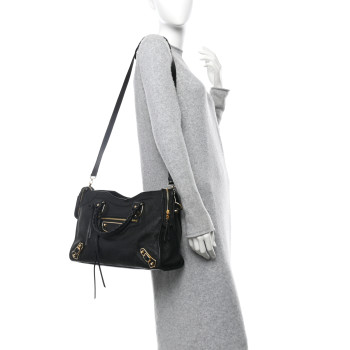 BALENCIAGA Chevre Gold Metallic Edge Hardware City Black