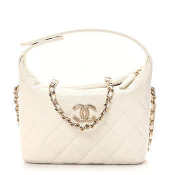 CHANEL Caviar Quilted Hobo White