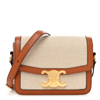 CELINE Textile Natural Calfskin Teen Triomphe White Tan