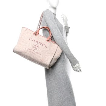 CHANEL Straw Lurex Large Deauville Tote Pink