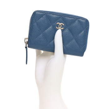 CHANEL Caviar Quilted Zip Coin Purse Blue