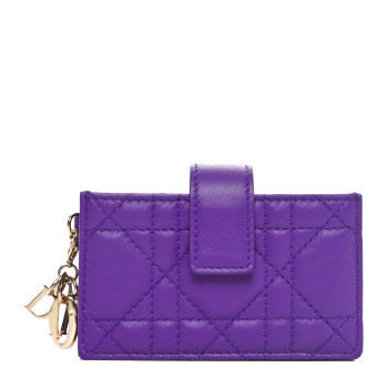 CHRISTIAN DIOR Lambskin Cannage Lady Dior Jasmine 5-Gusset Card Holder Purple Jamu