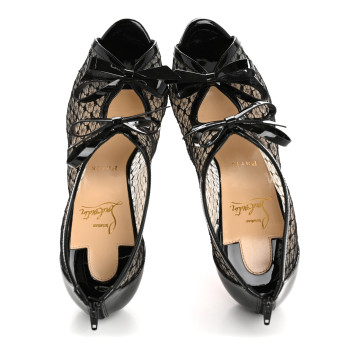 CHRISTIAN LOUBOUTIN Patent Fishnet Lace Empiralta 120 Pumps 38 Black