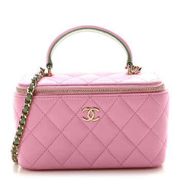 CHANEL Lambskin Quilted Small Top Handle Vanity Case With Chain Lilac Light Green