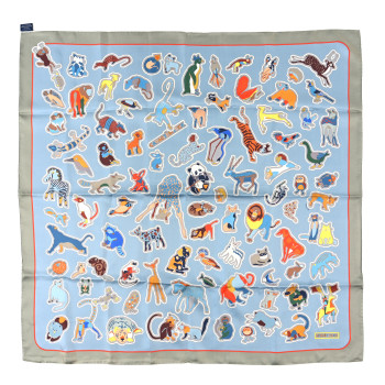 HERMES Silk Caracteristick Double Face Scarf 90 Bleu Ciel Vert Amande Multicolore